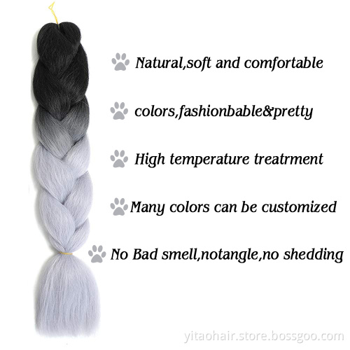 Jumbo Grey Braids Long 24Inch Braiding Hair Extension Synthetic Jumbo Wigs for Black Women High Temperature Synthetic Fiber